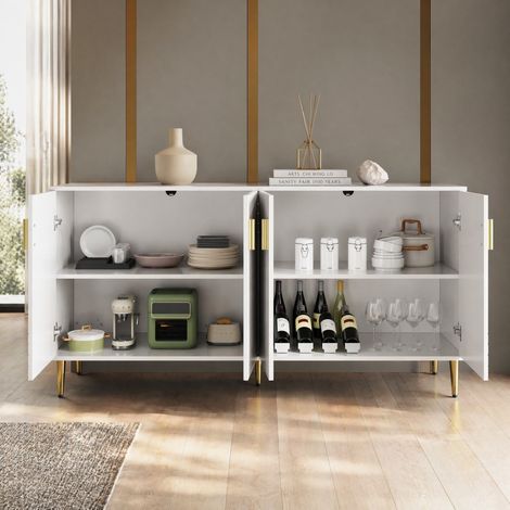 Aparador 152 x 40 x 75 cm blanco de MDF con 4 puertas, 2 cajones y sistema antivuelco DESVIAE (1/5)