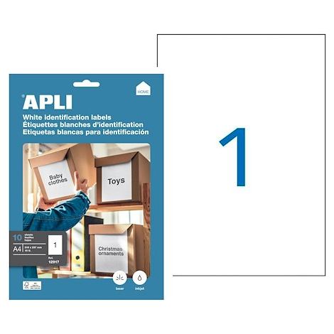 Etiquettes adresse jet d'encre, laser et copieur 210 x 297 mm Apli blanche - Boîte de 10 (1/2)