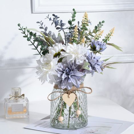 Fleurs artificielles Bleues avec Vase, centres de Table pour Salle à Manger, Arrangements Floraux en Soie pour la Maison, Le Salon, la Salle de Bain, la décoration de Table (1/5)
