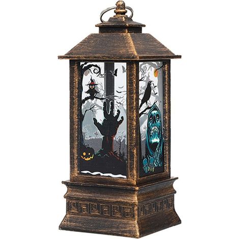 Lanterne LED Halloween, guirlande lumineuse motif sorcière chauves-souris crâne, suspendue, fonctionne sur piles,veilleuse (1/5)