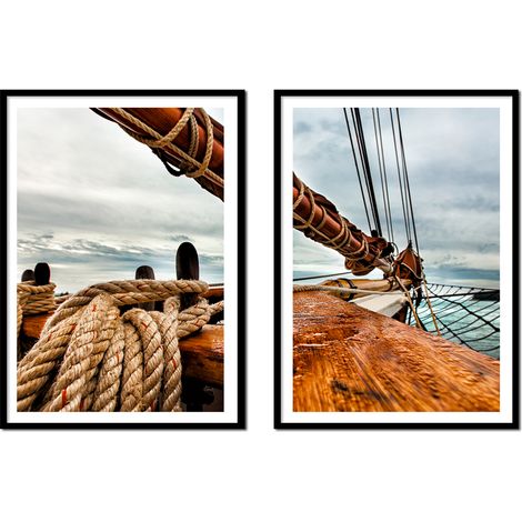 QUADRO INCORNICIATO 53x73cm Dittico Set di 2 dipinti Nave Yacht Mare P2138 (1/3)