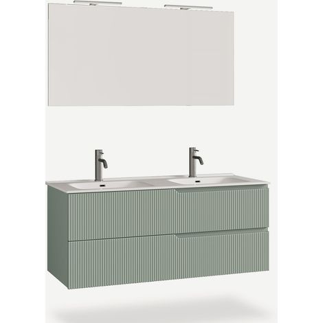 Mobile bagno sospeso con doppio lavabo e specchio Venere - Verde