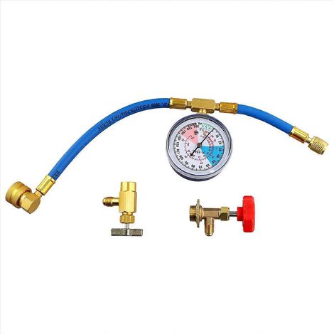 Manomètre de recharge climatisation R134A, kit flexible avec adaptateur, manuel de remplissage de fluide frigorigène pour système AC auto (1/5)