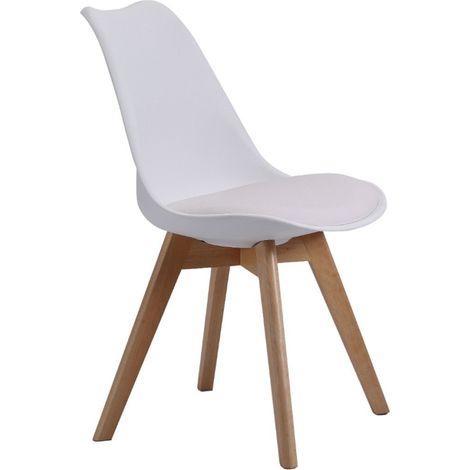 Home Heavenly® - Pack 4 sillas comedor cocina TULIPA, diseño nórdico con asiento Acolchado y patas madera haya.  Color: Blanco