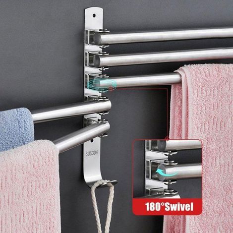 Porte-serviettes rotatif en acier inoxydable 304 - Porte-serviettes mural - Porte-serviettes pliable à 5 barres - Femeo (1/5)