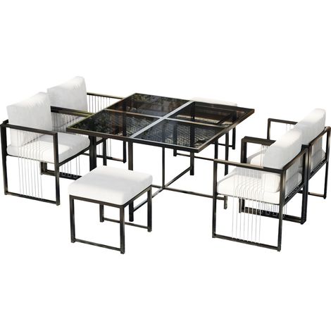 Set da pranzo da esterno 7 pezzi con tavolo in vetro temperato per 6 persone (1/5)