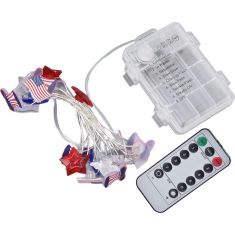 Guirlande lumineuse LED drapeau américain avec télécommande sans fil, étanche IP44, minuterie, 4 mètres, 40 lumières (1/5)