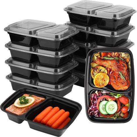 12 Pezzi Contenitori per la Preparazione dei Pasti a 2 Scomparti, Vassoi Riutilizzabili da 1000 ml in Plastica per Conservare Alimenti, Contenitore Impermeabile per Affettati Senza BPA con Coperchio (1/5)