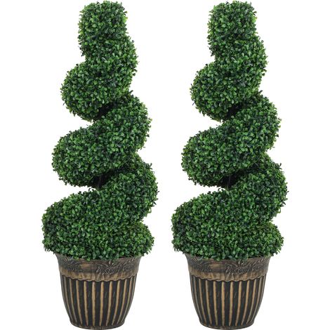 Set of 2 Artificial Plants, Topiary Spiral Boxwood Trees with Pot, for Home Indoor Outdoor Decor, 90cm (1/5)