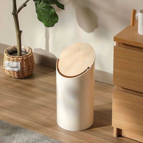 Poubelle à Couvercle Oscillant 9L Blanc Éléphant - Silencieuse, avec Anneau de Retenue, pour Salon Salle de Bain - Poubelle Design Anti-Bruit-KINZON (1/5)