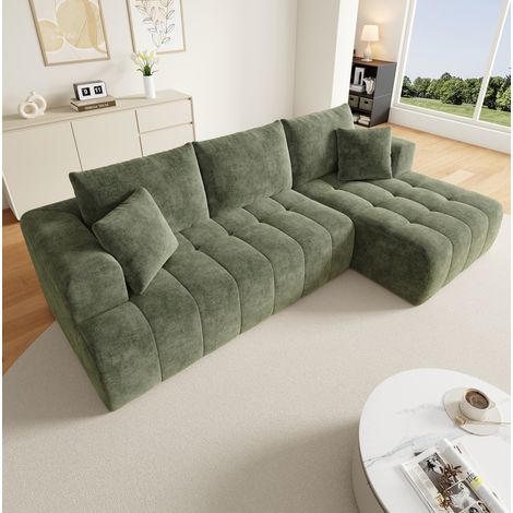 Modulares Ecksofa 244,5x136x79 cm aus grünem Chenille, kompakt – MEUBLIV (1/5)