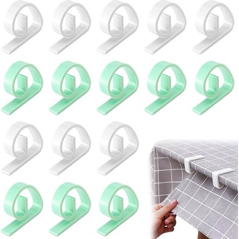 16 Pièces Pince Nappe Table, Accroche Nappe, Pince Nappe, Attache Nappe Multifonctionnelle, Pour Table Exterieur, Restaurants (Blanc, Vert, 47 37 11,7 mm) (1/5)