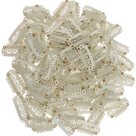 Extension per capelli con clip, base in silicone, presa sicura, 2,8 cm, bionde, 100 pezzi (1/2)