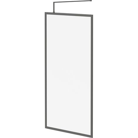 Colore 8mm Clear Glass Gunmetal Grey 1850mm x 1000mm Fully Framed Walk In Shower Screen including Wall Channel and Support Bar (1/5)