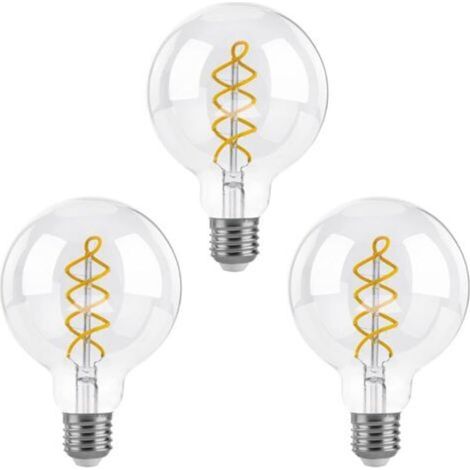 Dimmable Edison Ampoules LED E27, G95 Vintage LED à Filament Spirale Ampoule Décorative, 4W(équivalent 40W), Blanc Chaud 2700K, 400LM, Verre transparent, Lot de 3 [Classe énergétique F]