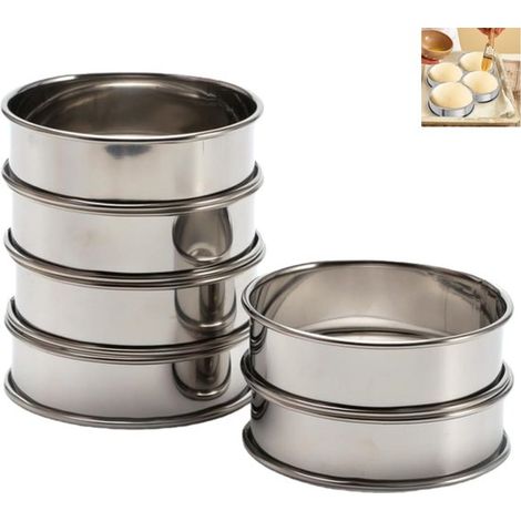 6-teiliges Muffin-Ring-Set, antihaftbeschichtete Edelstahl-Kuchenformen für Desserts und Pfannkuchen, silberfarben, 8,5 cm (1/5)