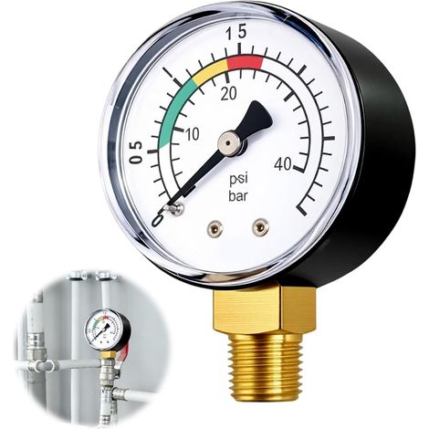 Manomètre 0-3 Bar Pour Eau et Gaz, Raccord 1/4 BSPT (1/5)