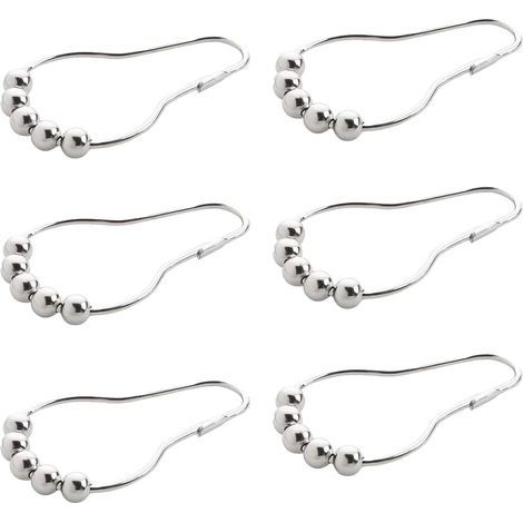 Crochets pour Rideau de Douche, 6 Pcs Anneaux de Douche en Acier Inoxydable, Accroche Rideau de Douche, Crochets pour Rideaux de Douche Antirouille, avec Système Coulissant (1/5)