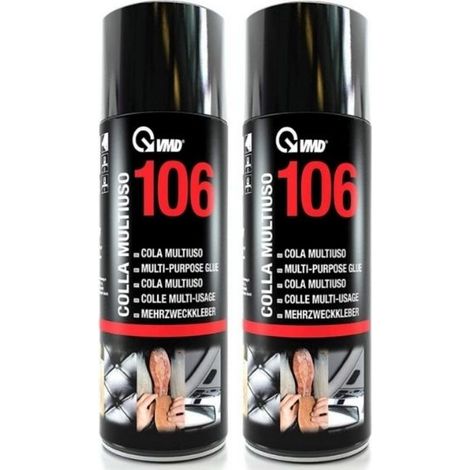 TENDAGGIMANIA VMD 106 COLLA SPRAY MULTIUSO DA 400 ML con Valvola Regolabile- Indicata per incollare gomma, schiuma poliuretanica, tessuti, legno, superfici metalliche, carta - 2 pezzi