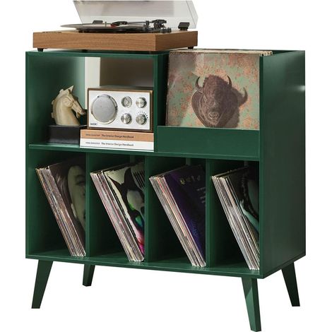 Large Record Stand with Storage and Shelf - Vinyl Holder with Display Surface for Up to 300 Albums - For Music Room & Living Room (1/5)