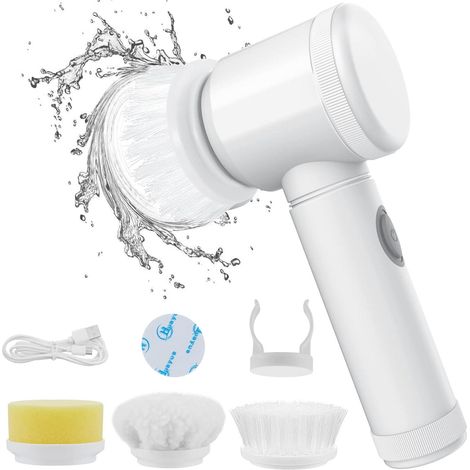 Brosse électrique rotative rechargeable, outil de nettoyage polyvalent, 3 têtes de rechange, adaptée pour salle de bain, carrelage mural, sol, baignoire et cuisine, nettoyage facile et puissant. (1/5)