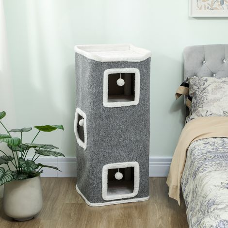 Tour pour chat 4 niveaux, arbre à chat stable boules de jeu plateforme supérieure bord en peluche, 41x 41 x 100 cm, gris (1/5)