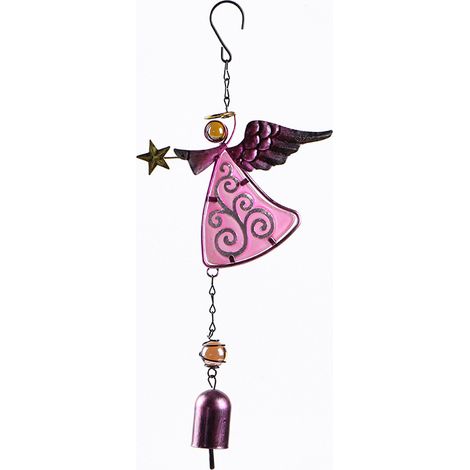 Este carillón de viento decorativo de metal presenta un diseño angular único y forma de ángel, lo que lo hace adecuado para uso en exteriores. (1/5)