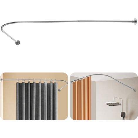 TTringle à Rideau de Douche L Forme, Barre De Douche Angle en Acier Inox, 70-95 x 105-165 cm Barre Rideau Douche Argenté Réglable, pour Salle de Bain Baignoire Vestiaire (1/5)