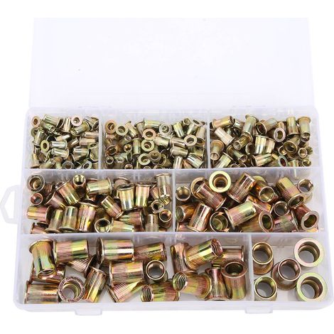 300 Pièces Rivets Écrous Plats Moletés Zingués Acier Carbone Fixation Quincaillerie M3/4/5/6/8/10/12 (1/5)