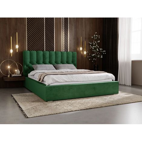 Lit rembourré avec rangement 120x200 velours vert Roma (1/5)