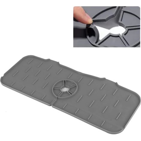 Tapis de robinet réutilisable en silicone, tapis récupérateur d'eau, égouttoir pour éviers de cuisine et de salle de bain, gris (1/5)