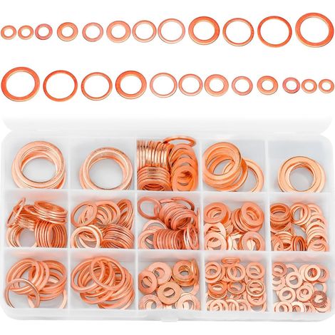 Rondelles plates en cuivre 12 tailles assorties M5 à M20, lot de 280 pour fixation et bricolage (1/5)