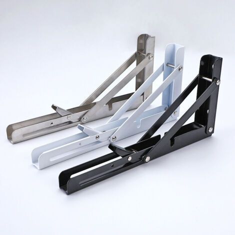 Equerre pliable Équerres pour Étagères, Lot de 2 Pcs Support d'étagère Pliant en Acier Inoxydable, Equerre Rabattable Murale - 350mm x 175mm - (14 Inch) Argent (1/3)