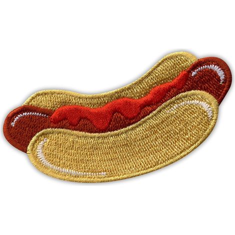 Hotdog-Aufnäher mit Ketchup – selbstklebende Rückseite – gestickter Aufnäher/Abzeichen/Emblem