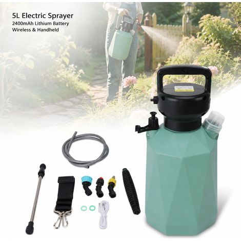 Spruzzatore elettrico da 5 litri - Batteria da 2400 mAh - 3 ugelli - Spruzzatura automatica senza fili per giardino e piante verdi (1/5)