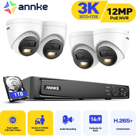 ANNKE 8CH Kit Telecamera di Sorveglianza Esterno 4 Telecamere PoE Colori Visione Notturna Registrazione 24/7,1TB HDD