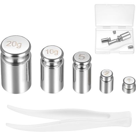 5 Pièces Poids d'étalonnage en Grammes, Poids de Mesure, Poids de Contrôle pour Balance d'étalonnage de Précision, pour Expériences, Loisirs Créatifs et Fabrication, 1 g, 2 g, 5 g, 10 g, 20 g (1/5)