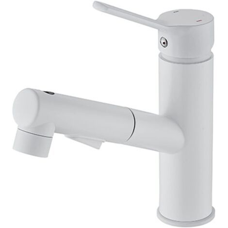 QORVA-Robinet de salle de bain extractible blanc, laiton, trois modes de débit d'eau, poignée unique en laiton, mitigeur de lavabo, robinets d'évier d'eau chaude et froide, robinets de lavabo (1/5)