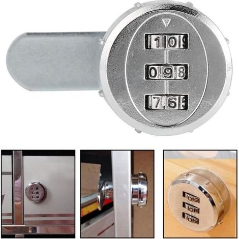 Serrure mécanique à code à 3 chiffres Zerodis pour armoire, chromée, 20 mm / 0,79 po