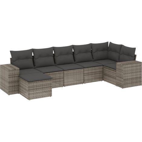 Maison Exclusive - 7-tlg. Garten-Sofagarnitur mit Kissen Grau Pol