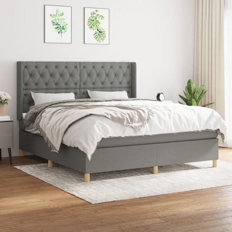 Lit à sommier tapissier avec matelas - Cadre De Lit Moderne: Queen Size - Lit Double - Gris foncé 160x200cm Tissu Chic-870033 (1/5)