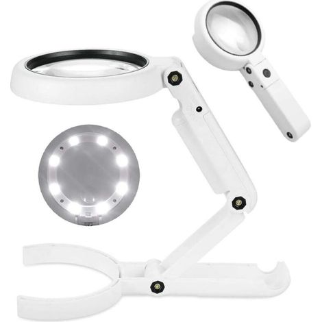 Juwelierlupe, 5- bis 11-fache Vergrößerung, 8 LEDs, klappbarer Ständer, Vergrößerungslampe für den Schreibtisch, geeignet für Schmuck, Insekten, Zeitungen und Uhrenreparaturen (1/4)