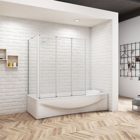120x75x140cm 4mm 3-teilige Faltwand mit Seitenwand Trennwand Duschwand auf Badewanne (1/5)