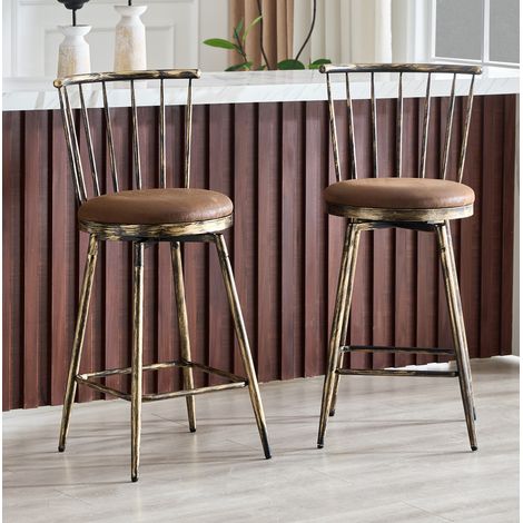 Tabouret de bar industriel dossier Windsor marron OKMYHOME (1/5)