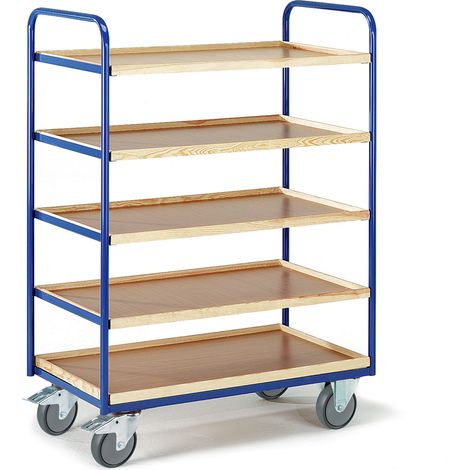 Rollcart Etagenwagen 1500mm hoch 2 Wände offen mit 5 Kästen 1000x575mm im Buchendekor