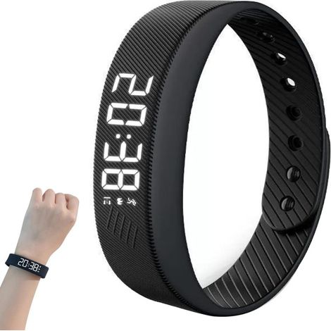 Réveil Fitsleeps, réveil avec alarme vibrante, bracelet silencieux, réveil portable avec bracelet ajustable, pour hommes et femmes (noir) (1/5)
