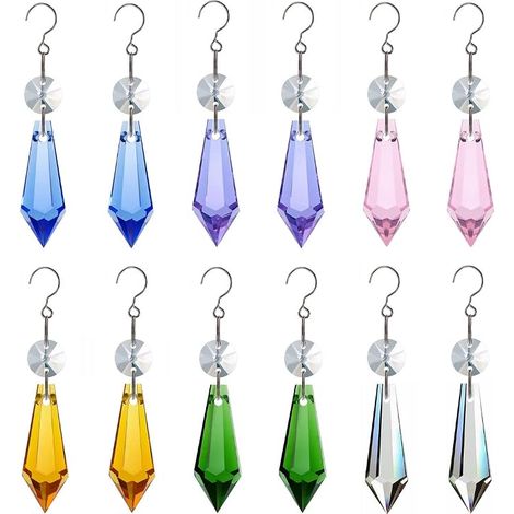 Lot de 12 prismes en cristal de verre pour lustre, cristaux suspendus arc-en-ciel en forme de stalactites, compatibles avec les fenêtres, décoration colorée pour la maison (1/5)