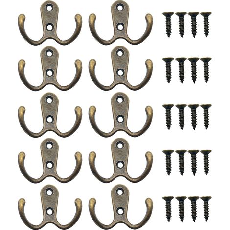 Lot de 10 crochets muraux doubles avec vis pour vêtements (1/5)