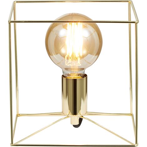 Litecraft Table Lamp Cube Wire Frame Base - Polished Brass (1/5)