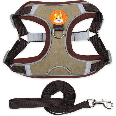 Marron, Xl Harnais De Poitrine Pour Animaux De Compagnie Harnais Pour Chat Et Chien En Daim Laisse Pour Chien En Corde Pour Chien Réfléchissante Et Respirante